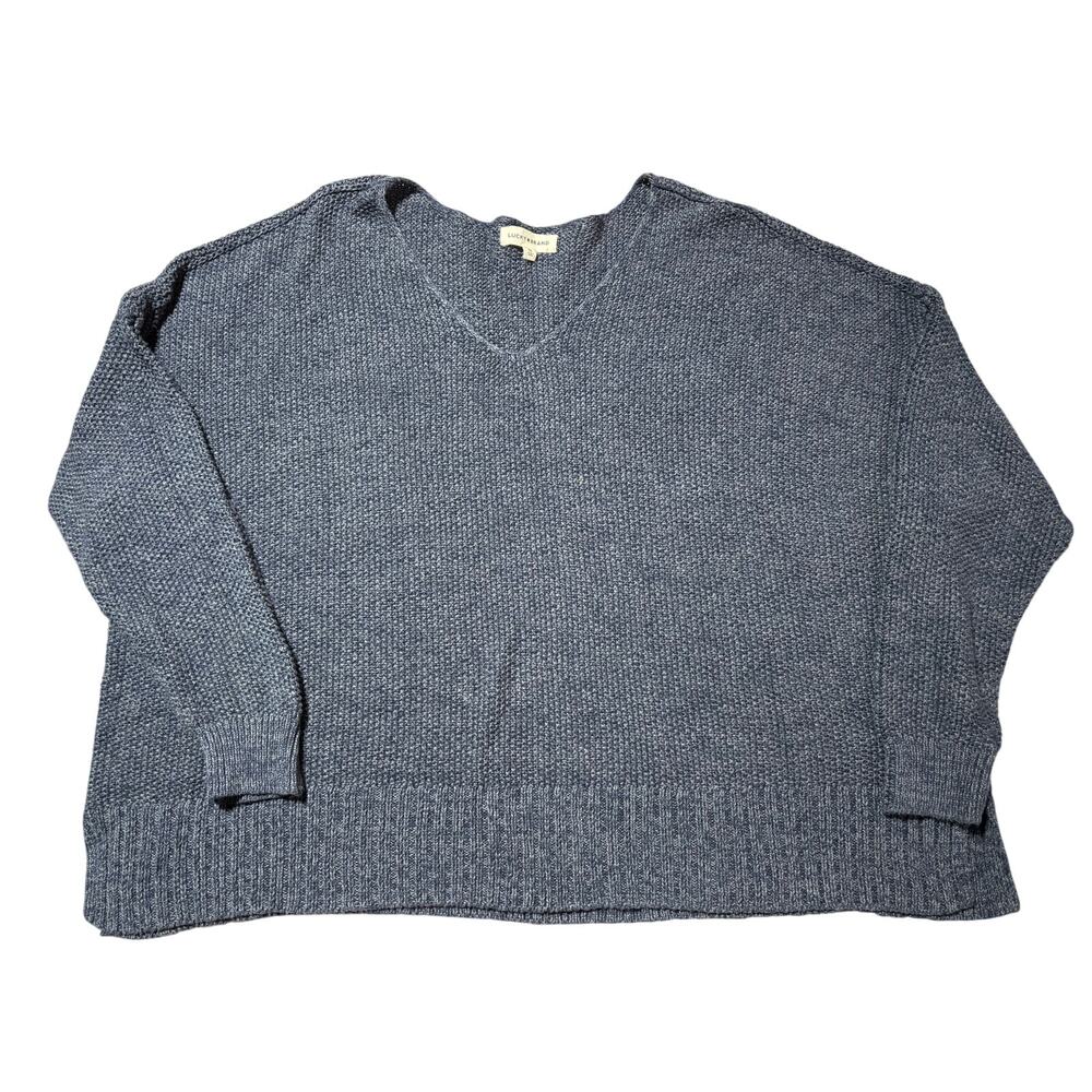 Lucky Brand Womens 3X Navy Blue Chunky Knit V-Neck Cropped Sweater